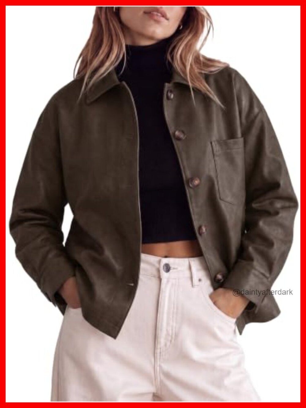 Womens Oversized Faux Leather Button Down Motorcycle Jacket